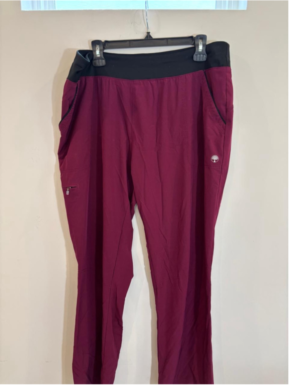 Women's Healing Hands Performance Sport Scrub Pants XL Burgundy Black #C89 - Picture 2 of 5